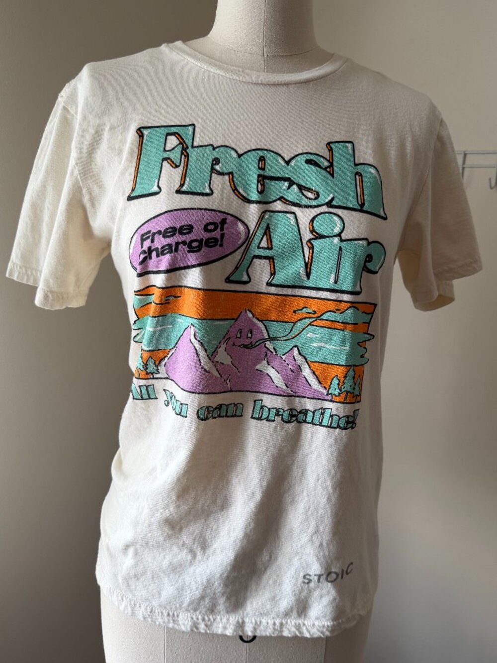 Vintage Stoic Fresh Air Graphic T | Retro Mountain T-Shirt | 100% Cotton | S